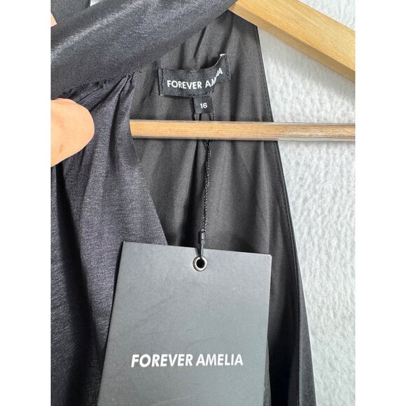 Forever Amelia Ruby Dress pleated maxi cocktail halter Black‎ sz 16 - Picture 4 of 10